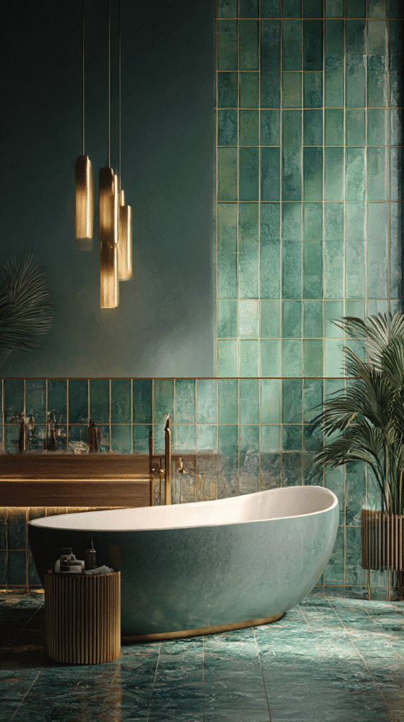 Transform Your Space: The Charm of Bathroom Green Tiles Wallpaper